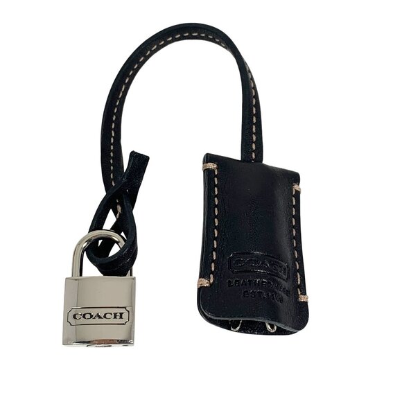 Coach Leather NYC Palladium Silver Padlock w/ Keys + Black Leather Clochette - Picture 1 of 4